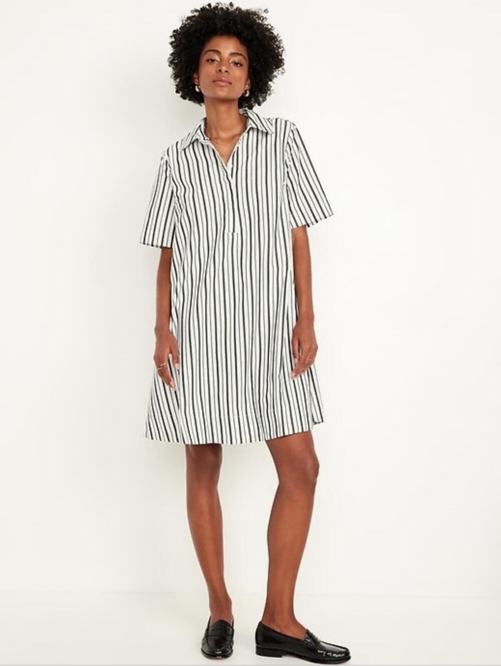 Old Navy Mini Shirt Swing Dress Soft Black Stripe medium Shirtdress casual